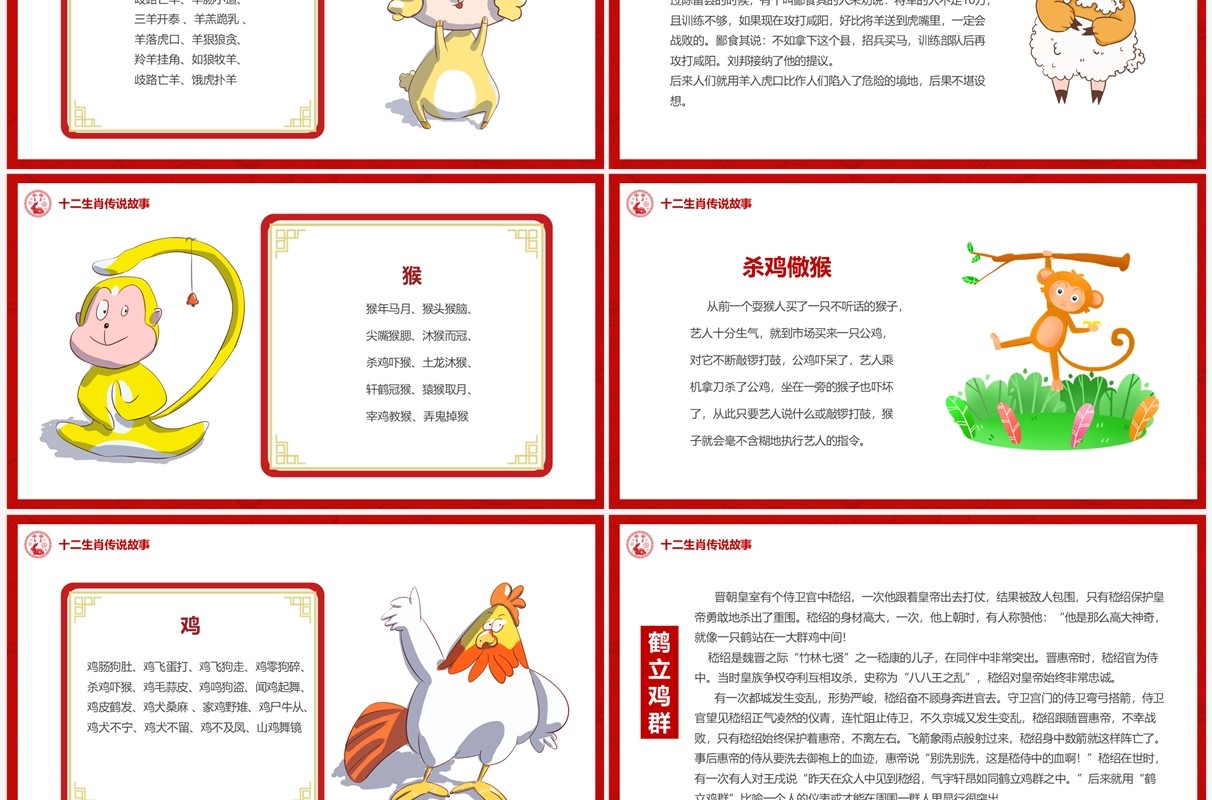 红色中国风十二生肖介绍PPT模板