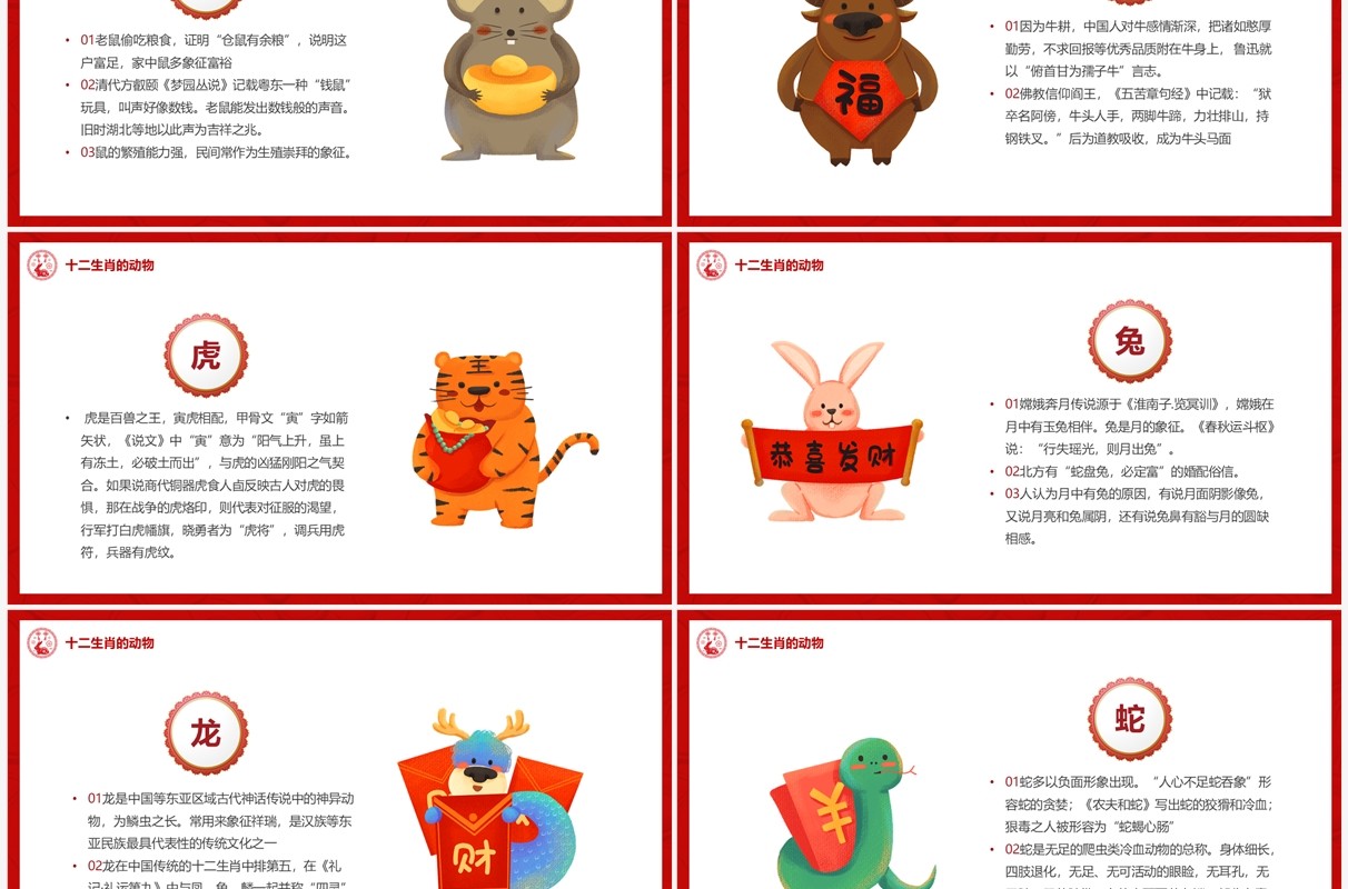 红色中国风十二生肖介绍PPT模板