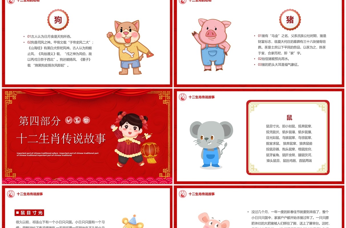 红色中国风十二生肖介绍PPT模板