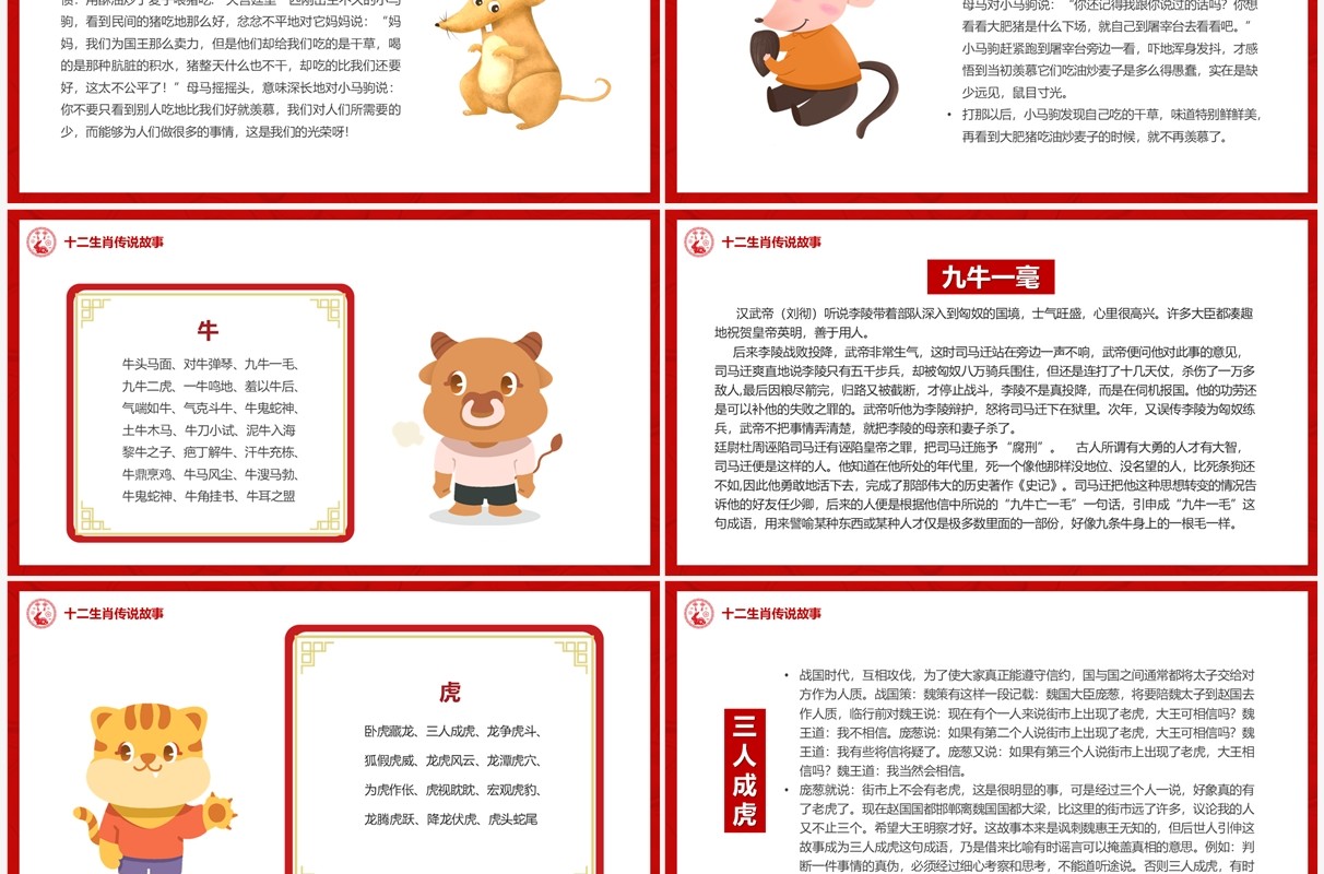 红色中国风十二生肖介绍PPT模板