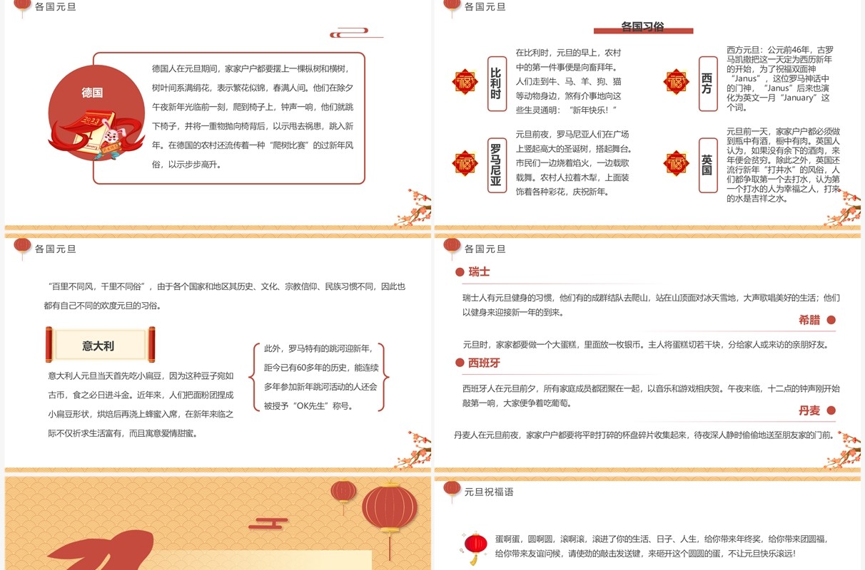 黄色简约中国风2023元旦介绍PPT模板
