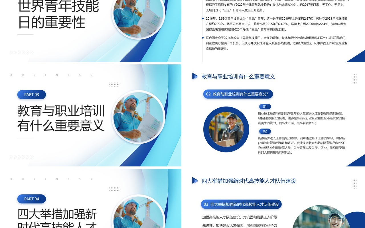 蓝色简约风世界青年技能日PPT模板