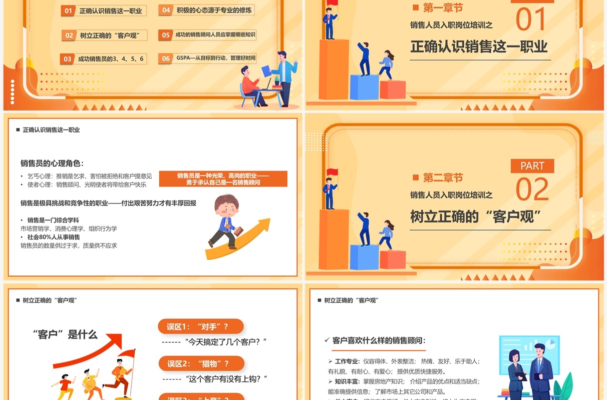 橙色插画销售人员入职岗位培训PPT模板