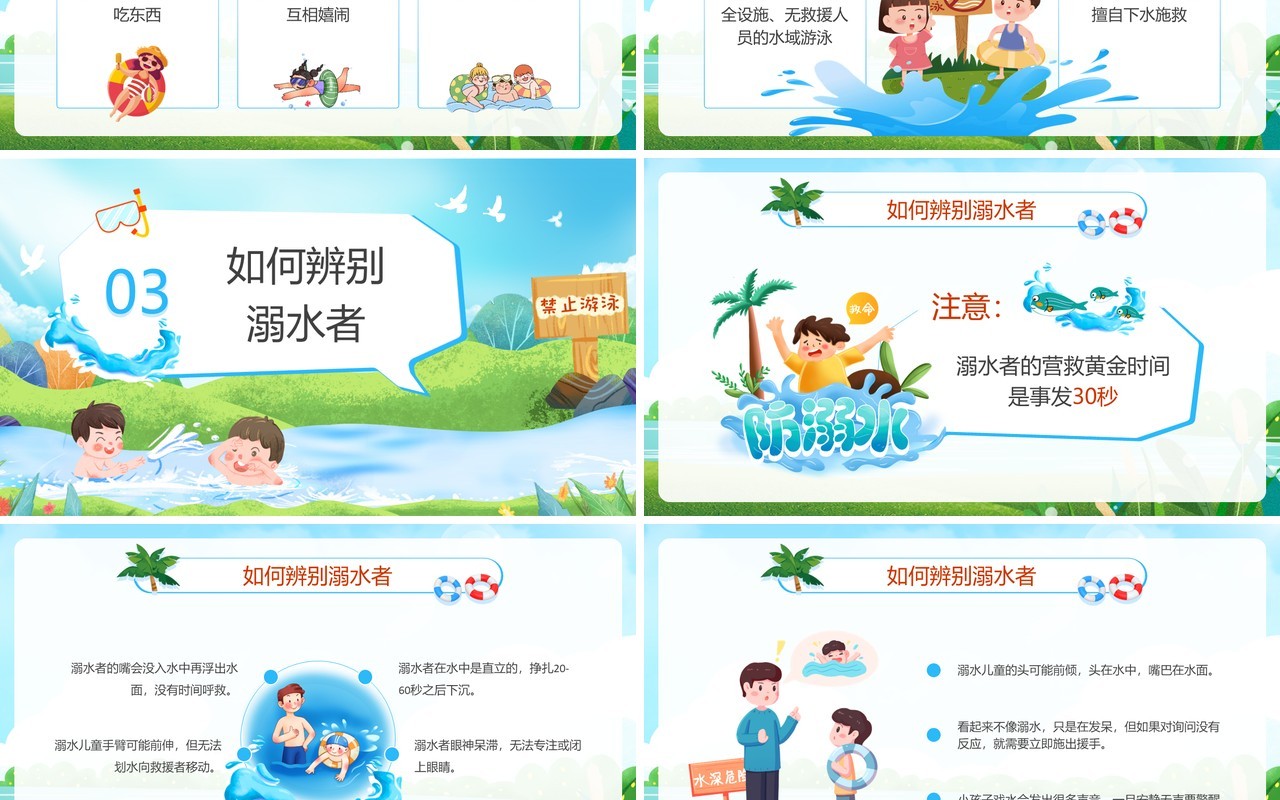蓝色卡通风暑期防溺水安全常识PPT模板