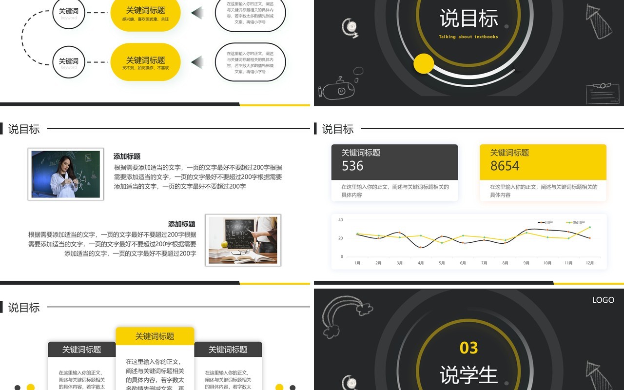 黄色简约黑板风教师说课培训PPT模板