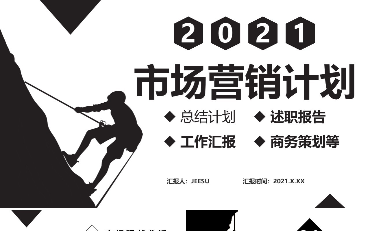商务风2021市场营销计划工作汇报总结报告通用PPT模板