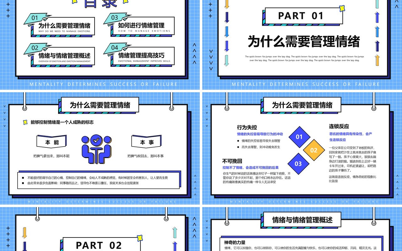蓝色孟菲斯团队建设情绪管理培训PPT模板
