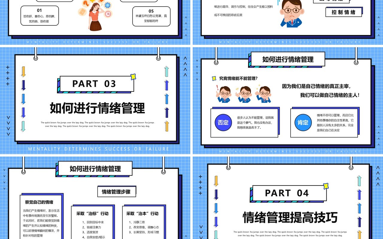 蓝色孟菲斯团队建设情绪管理培训PPT模板