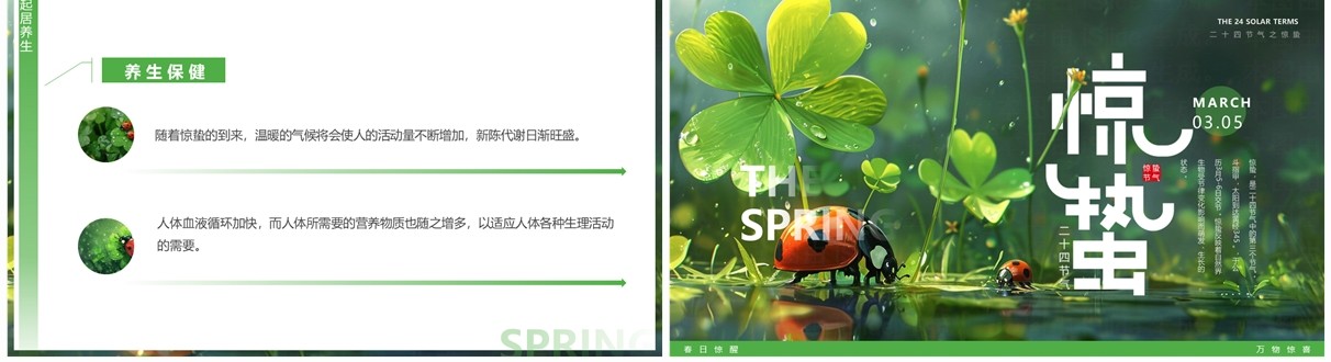 绿色插画风二十四节气之惊蛰介绍PPT模板