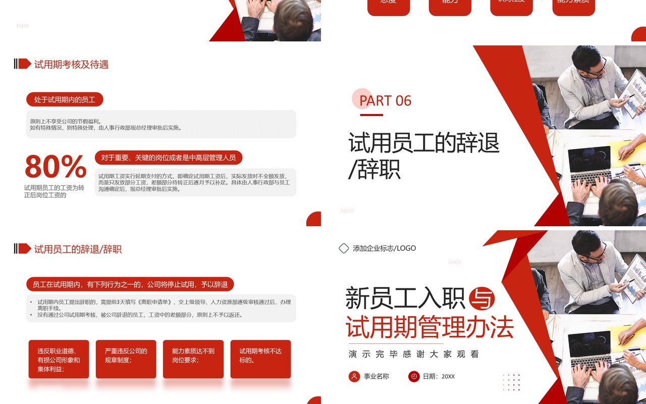 红色新员工入职与试用期管理办法企业培训PPT模板
