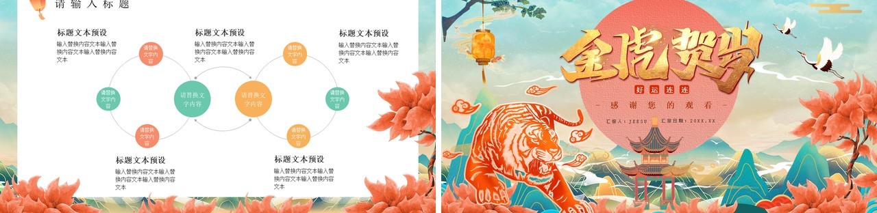 国潮风虎年工作总结新年计划活动策划PPT模板