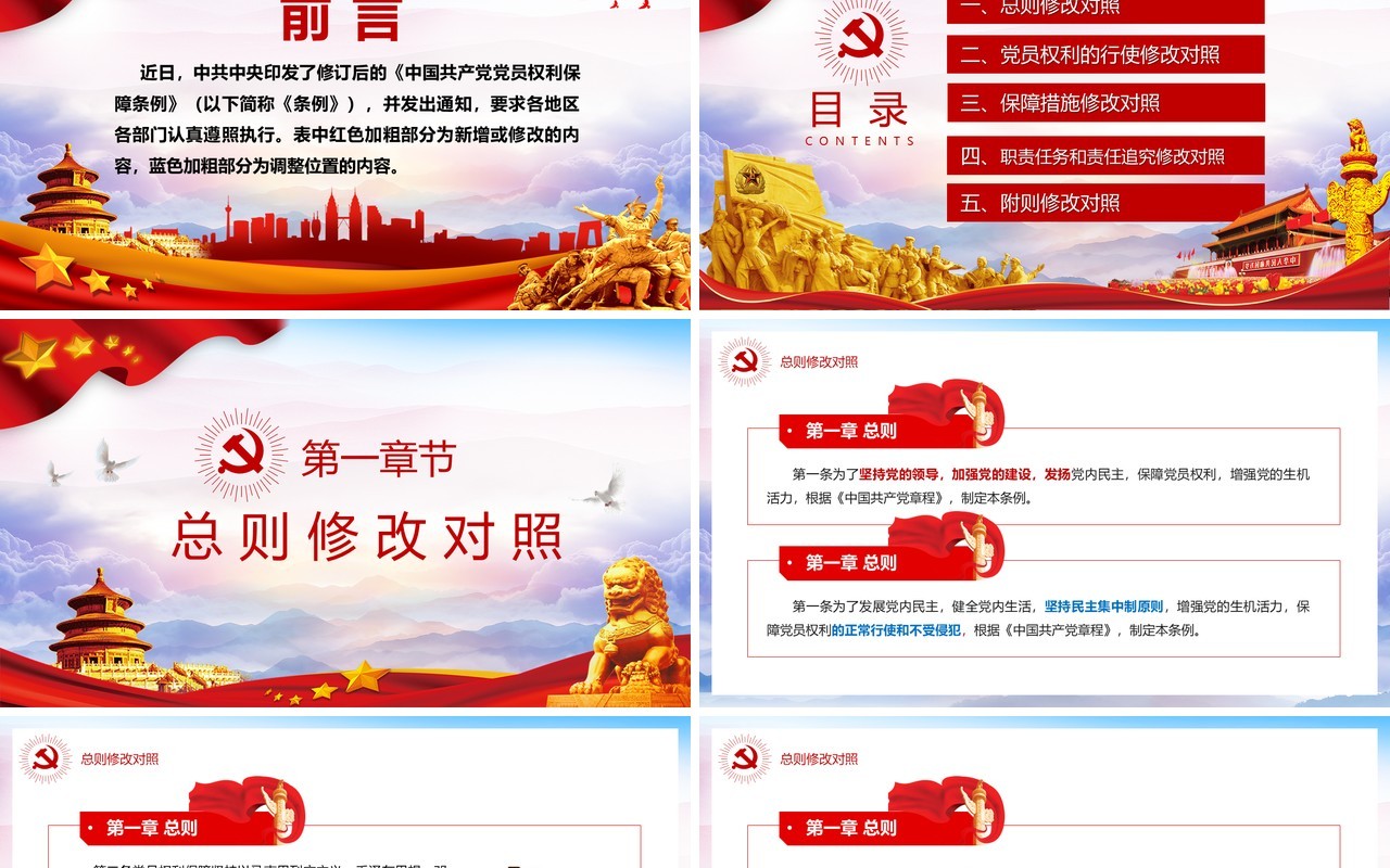 中国共产党党员权利保障条例前后对照表党政PPT模板