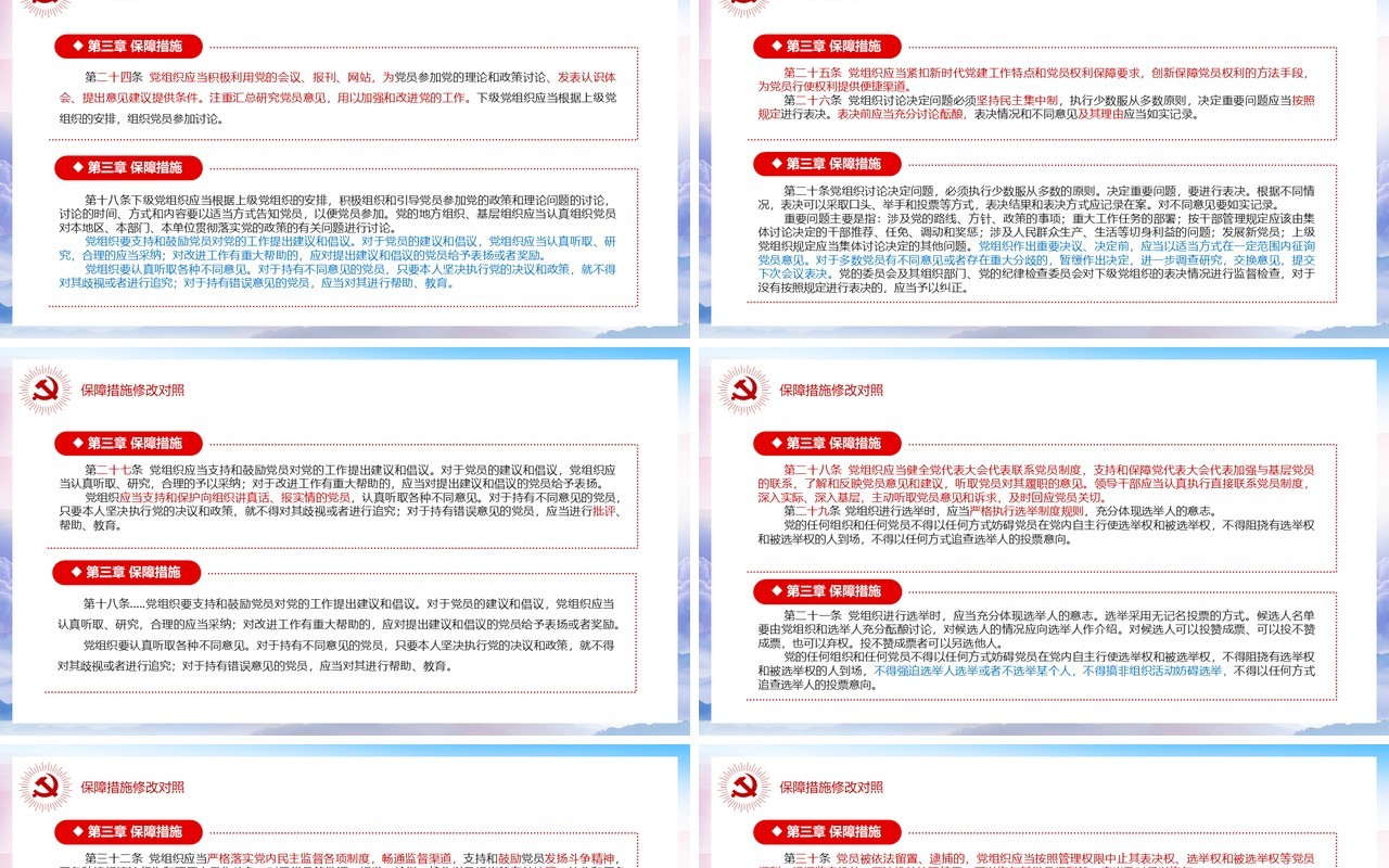 中国共产党党员权利保障条例前后对照表党政PPT模板