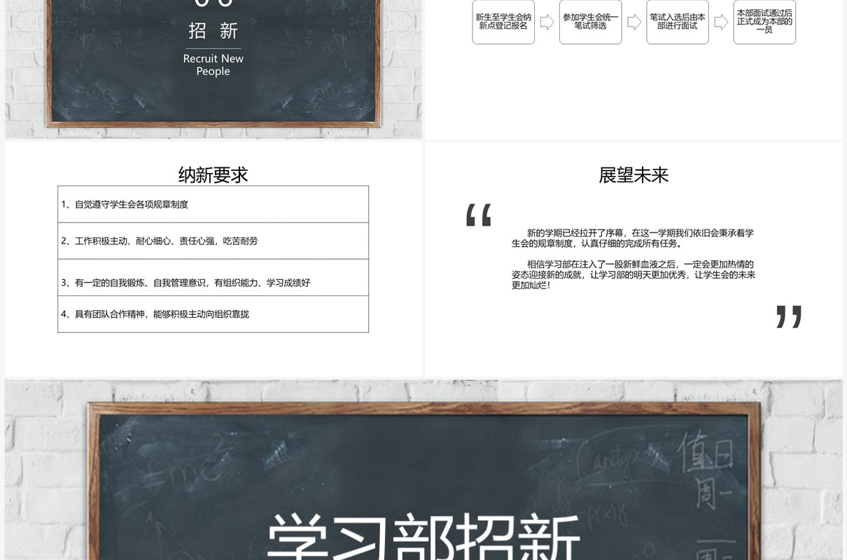 黑板风学习部招新学生会纳新PPT模板