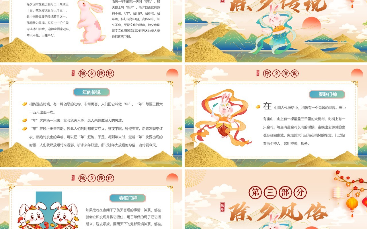 黄色国潮风钱兔似锦除夕介绍PPT模板