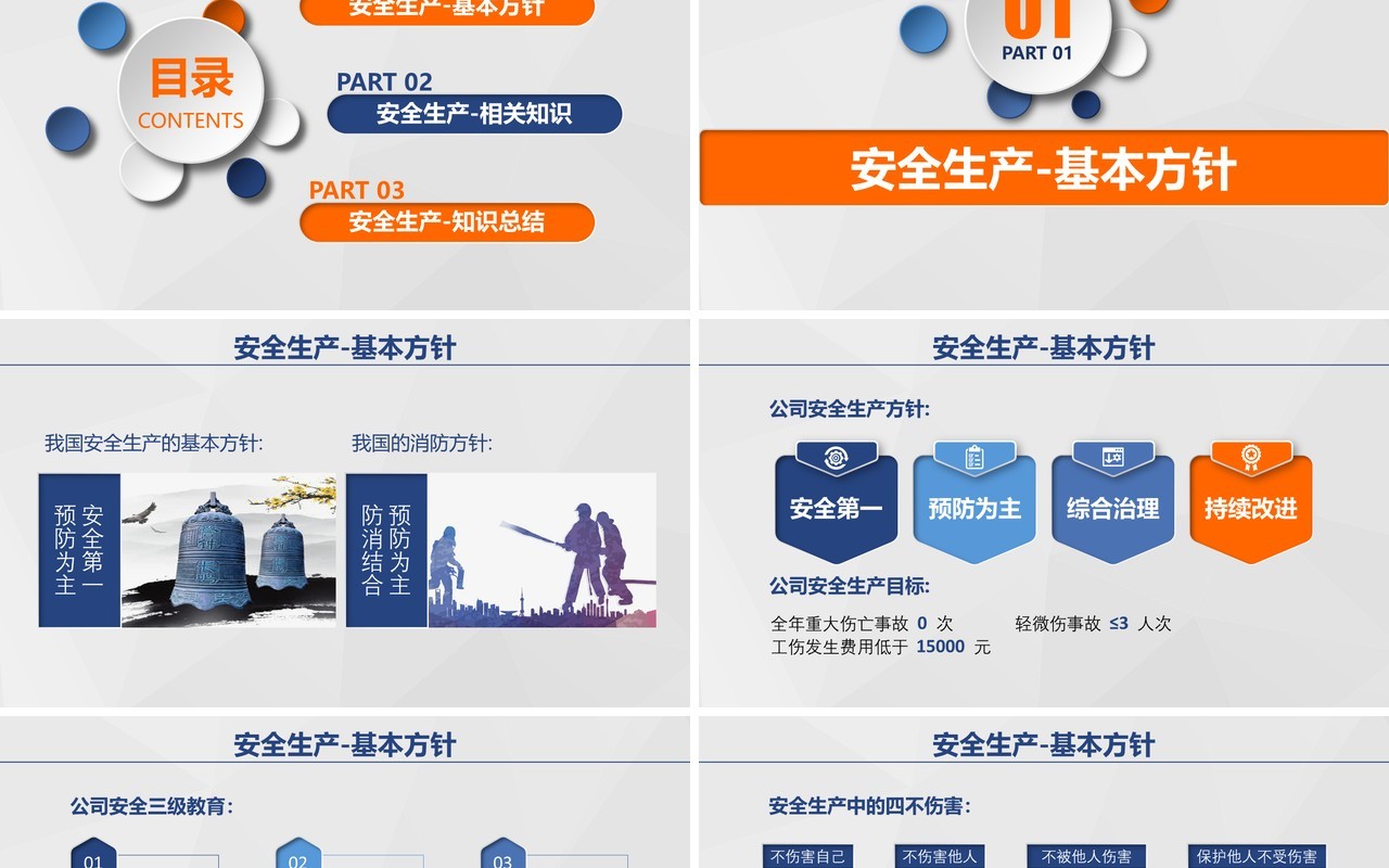 平面蓝色安全生产PPT模板安全汇报