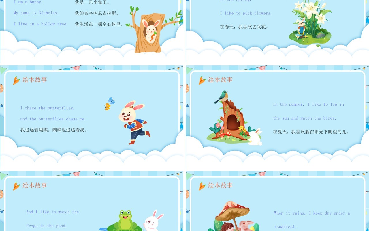 蓝色卡通风我是一只小兔子PPT模板