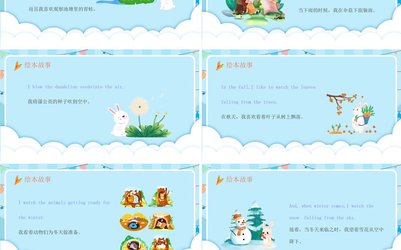 蓝色卡通风我是一只小兔子PPT模板