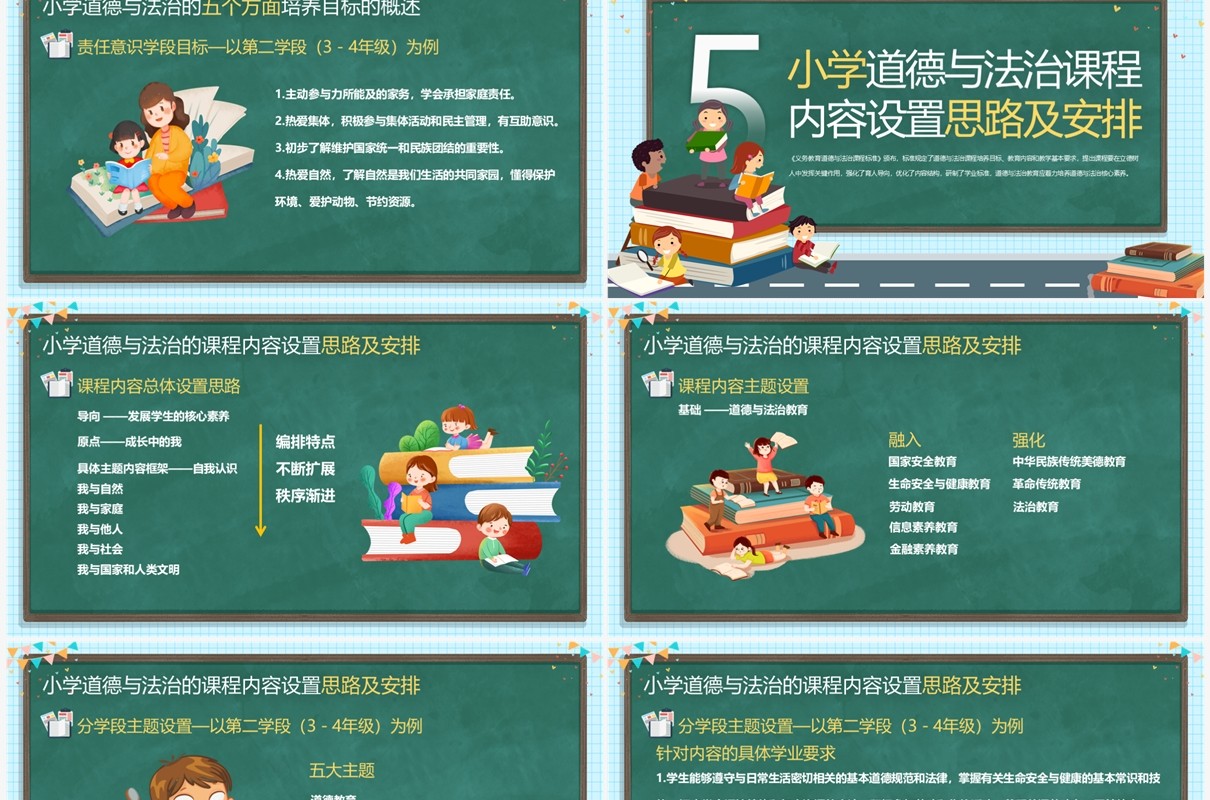 绿色卡通风小学道德法治新课标PPT模板