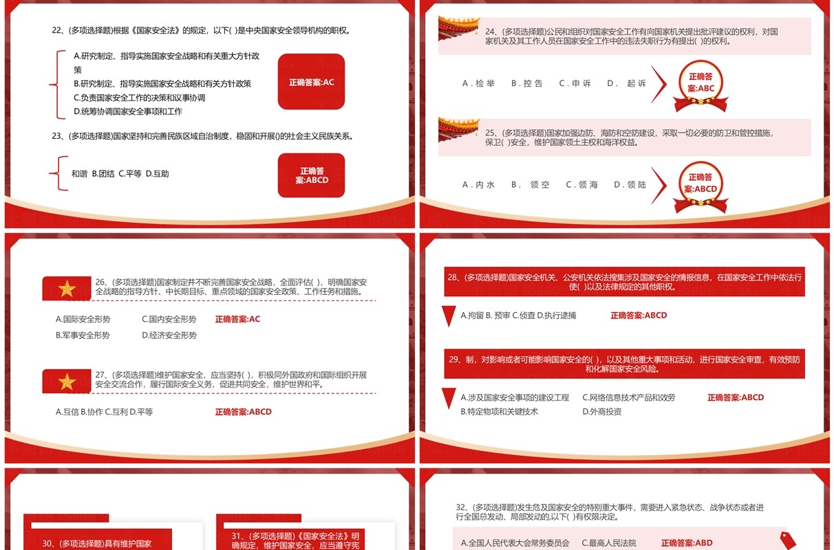 红色国家安全知识竞赛题库及答案PPT模板