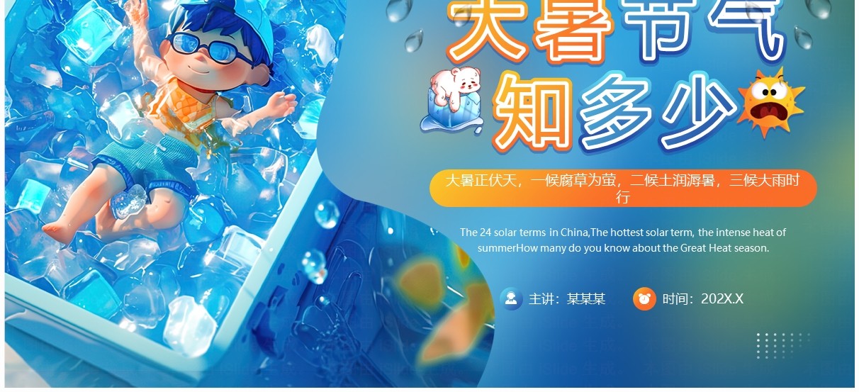 蓝色插画风大暑节气知多少PPT模板