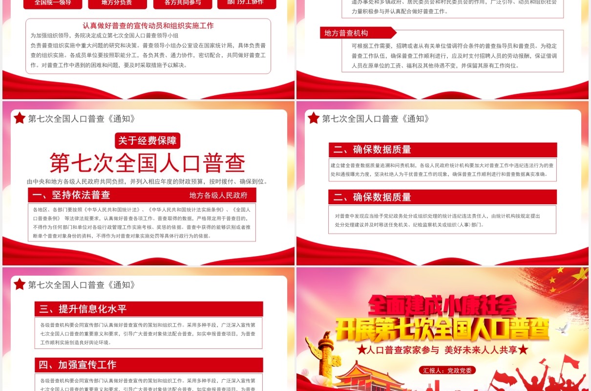 创意简约党政全国第七次人口普查党建通用PPT模板