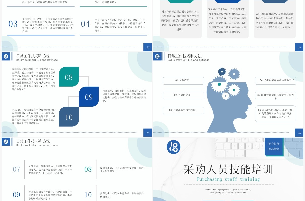 蓝色简约风采购人员技能培训PPT模板