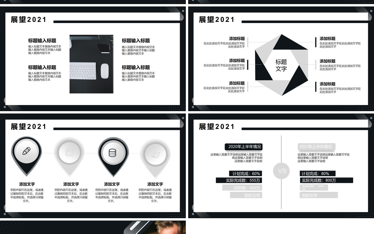 黑色简约年终工作总结报告通用PPT模板