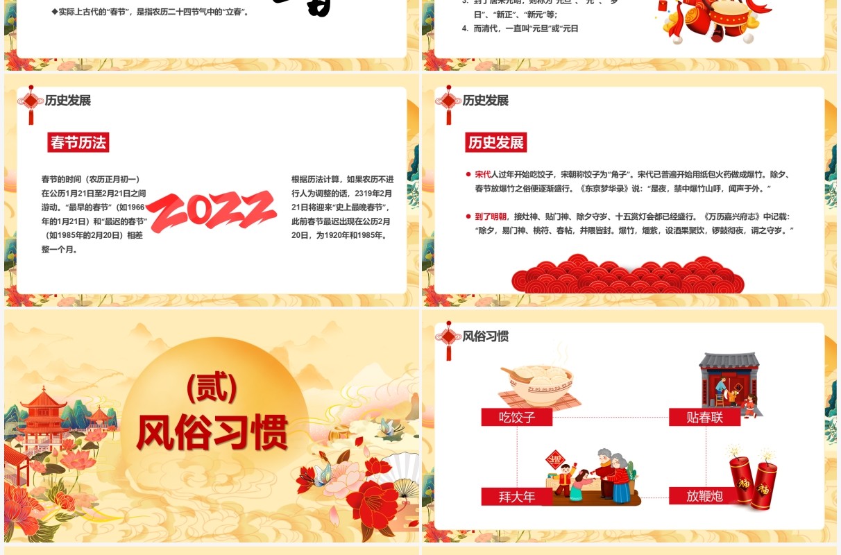 黄色中国风虎年春节习俗介绍PPT动态模板
