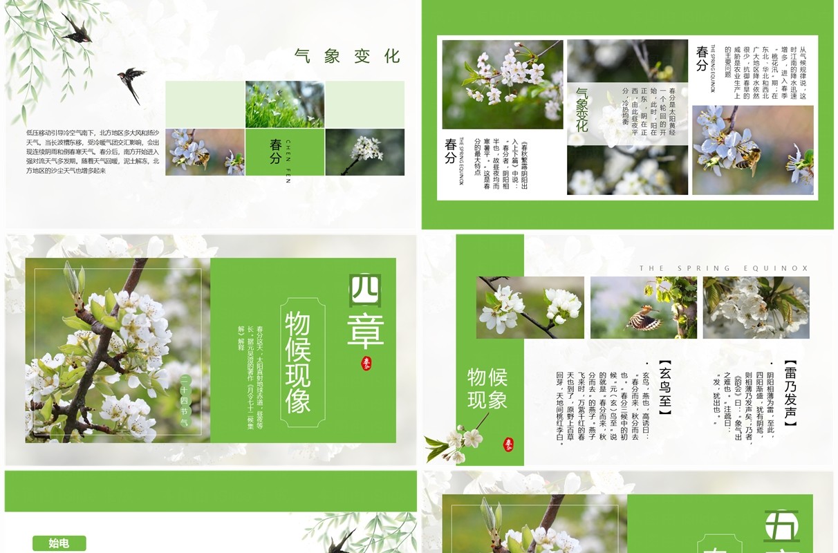 绿色中国风二十四节气之春分PPT模板