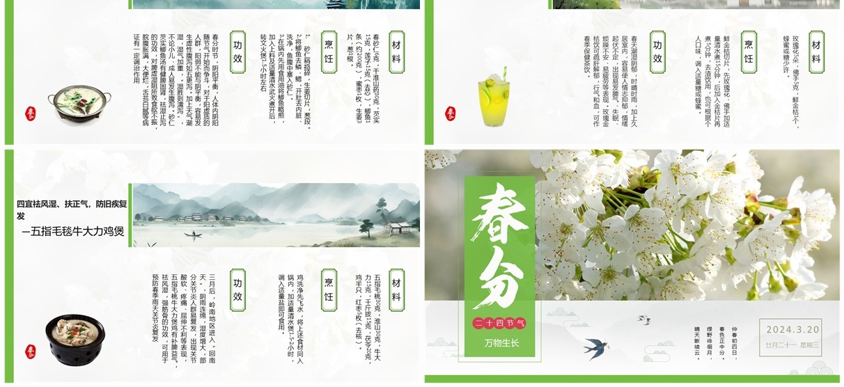绿色中国风二十四节气之春分PPT模板