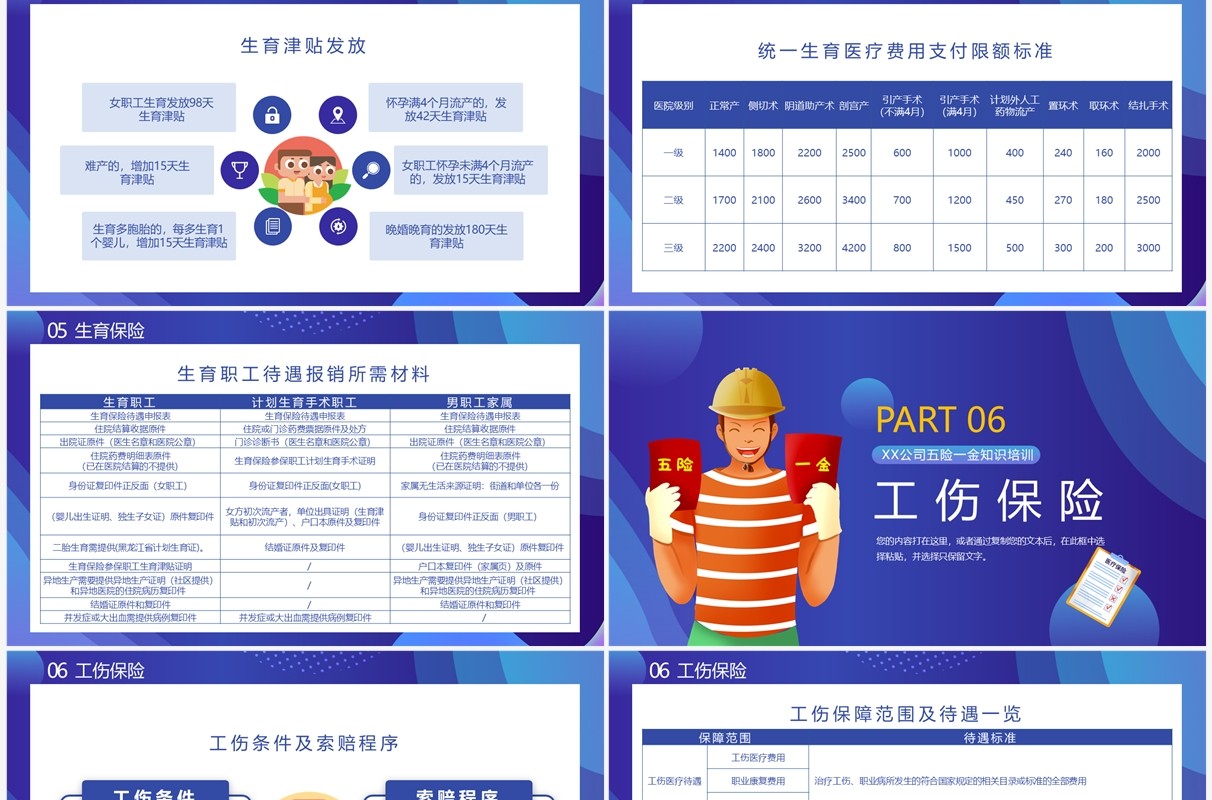 蓝色插画风企业五险一金知识培训PPT模板(1)