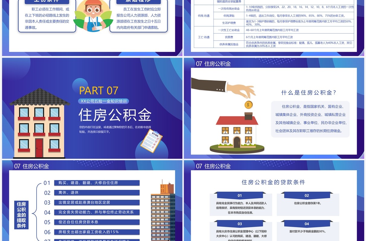 蓝色插画风企业五险一金知识培训PPT模板(1)