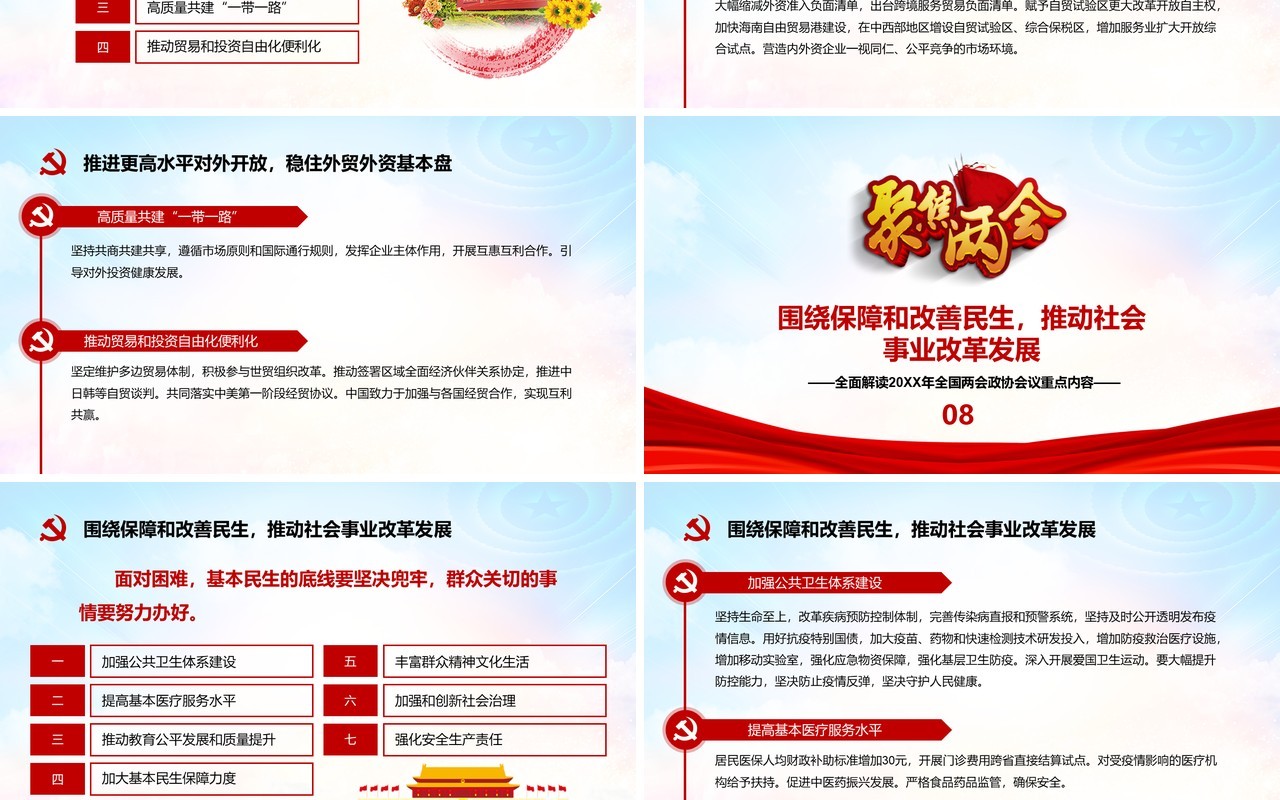 大气聚焦两会政府工作报告学习解读党建PPT模板