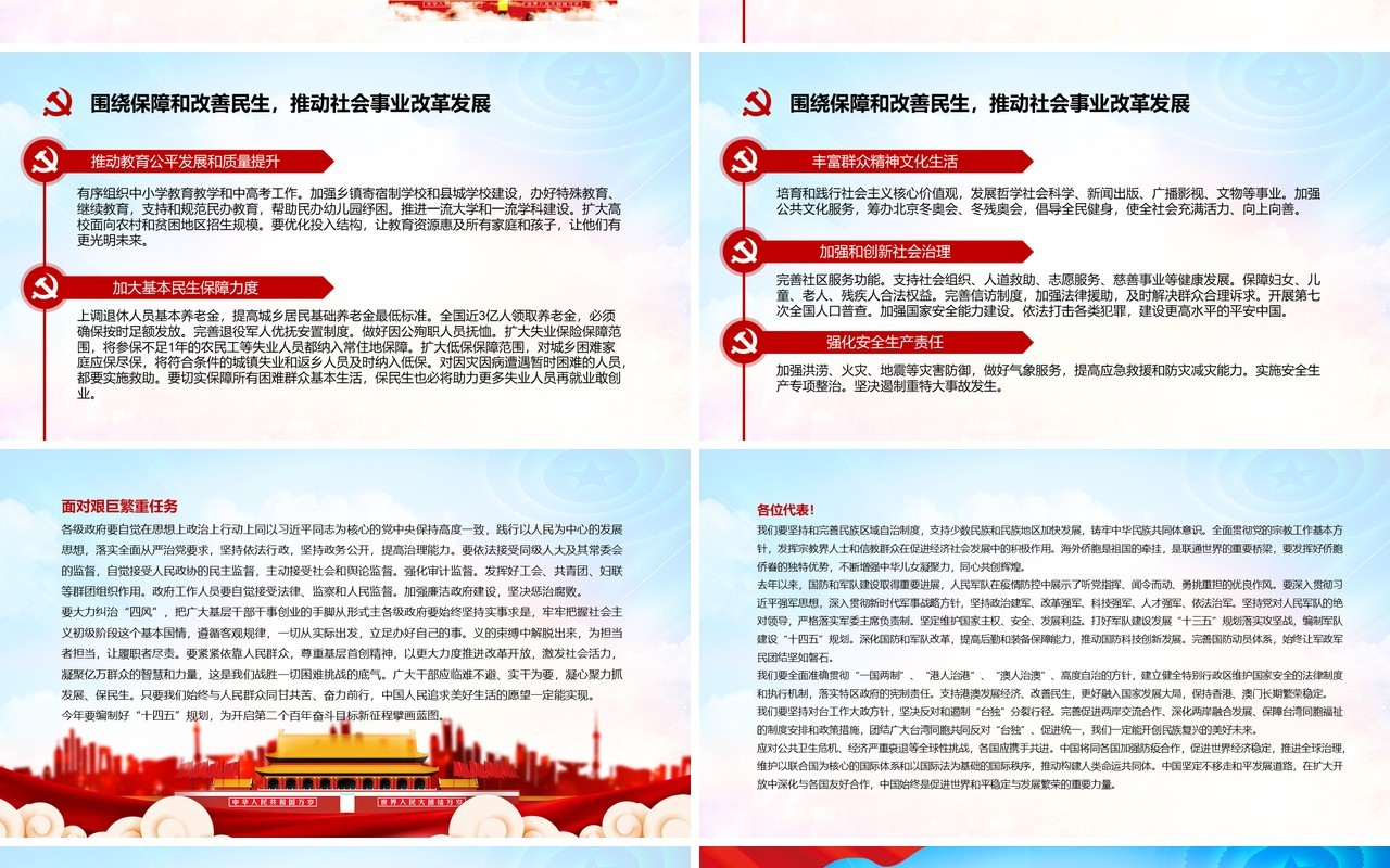 大气聚焦两会政府工作报告学习解读党建PPT模板