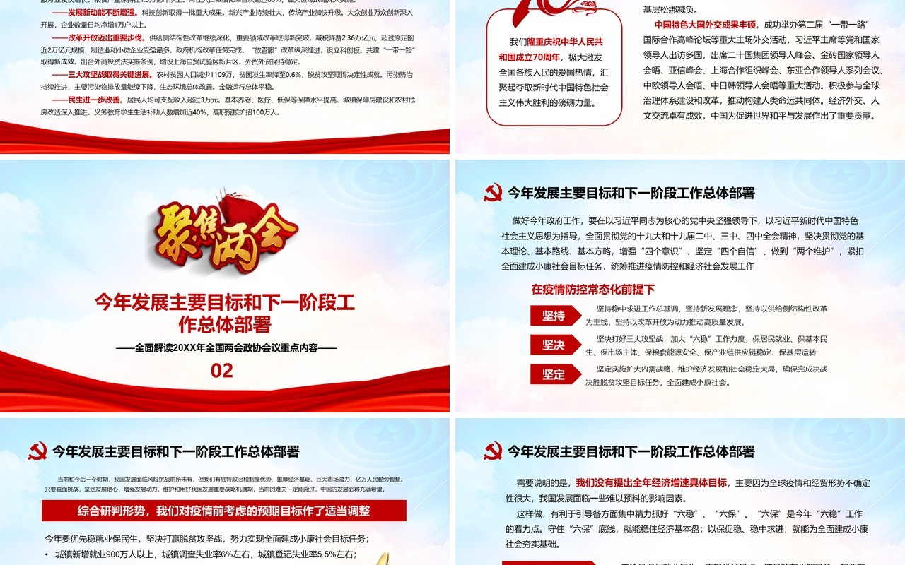 大气聚焦两会政府工作报告学习解读党建PPT模板