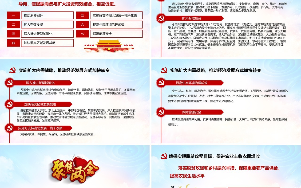 大气聚焦两会政府工作报告学习解读党建PPT模板