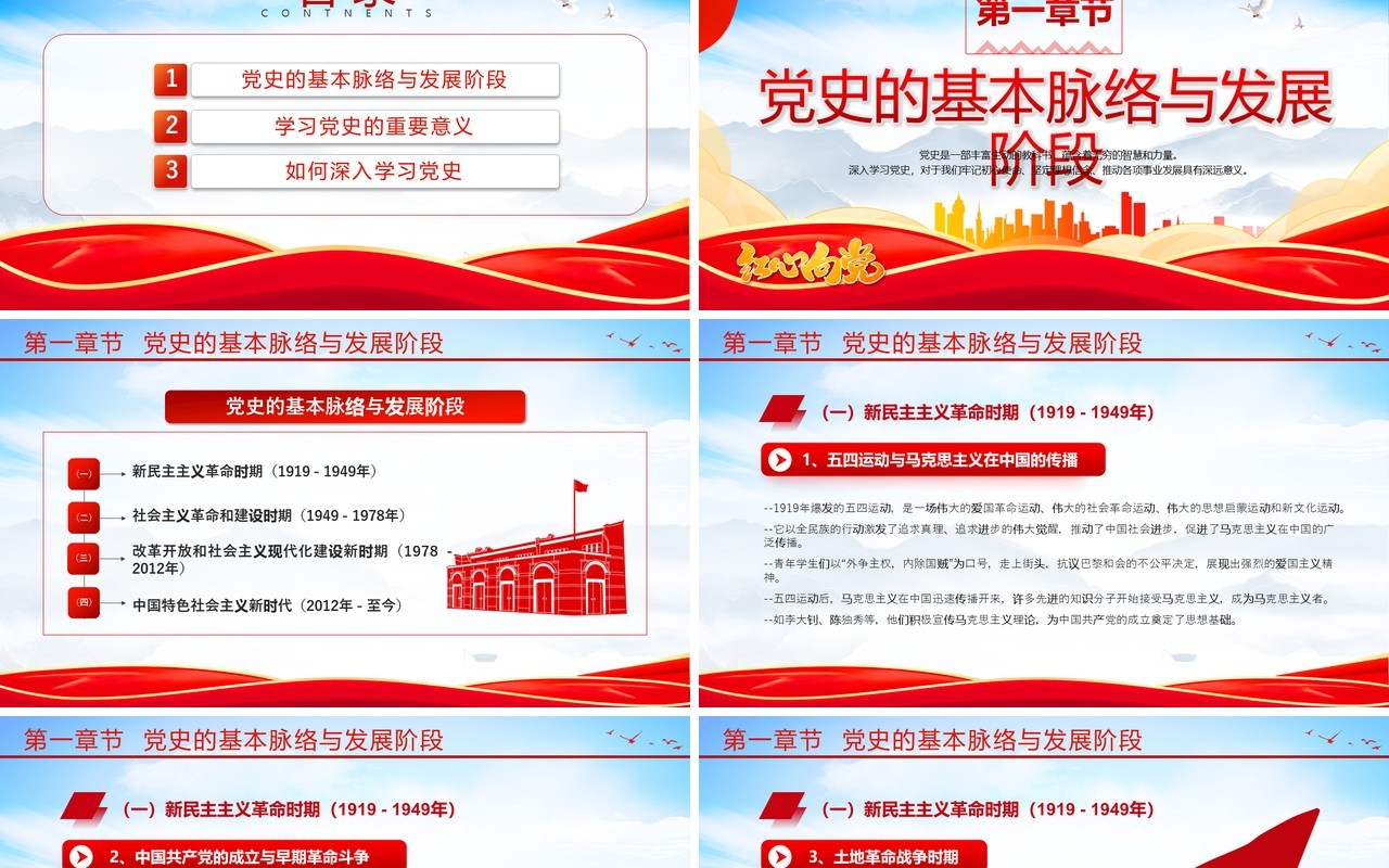 红色党政风学习党史汲取智慧与力量PPT模板