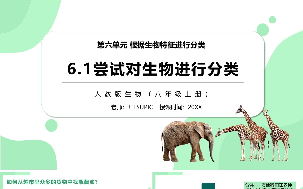 部编版八年级生物上册尝试第六单元对生物进行分类PPT模板