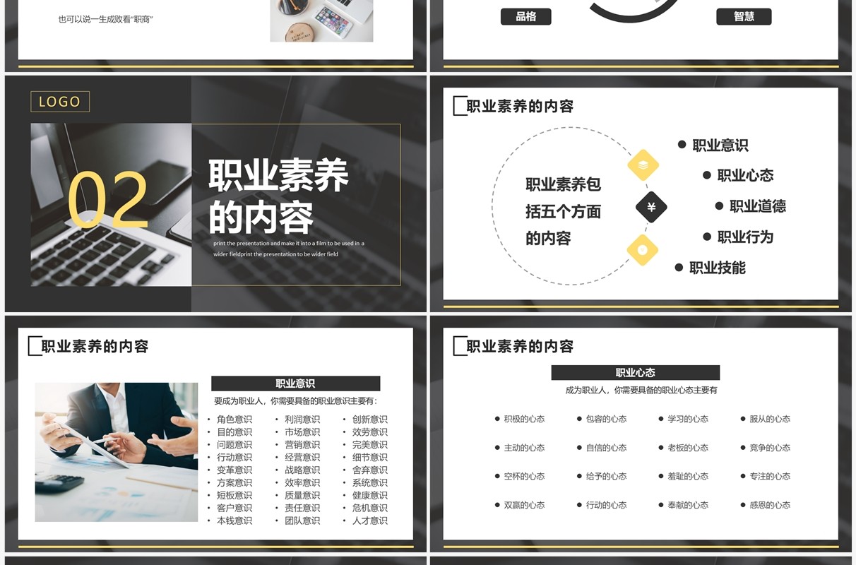 黄黑色商务风员工职业素养培训PPT模板