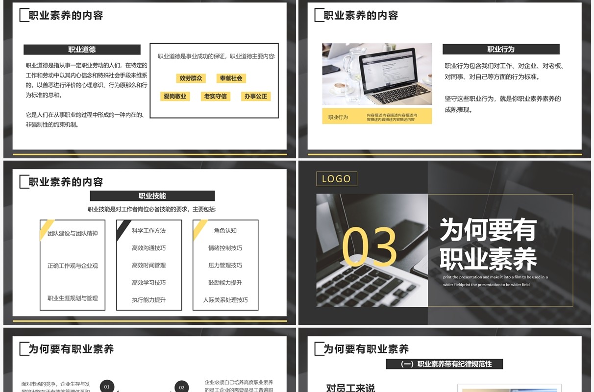 黄黑色商务风员工职业素养培训PPT模板
