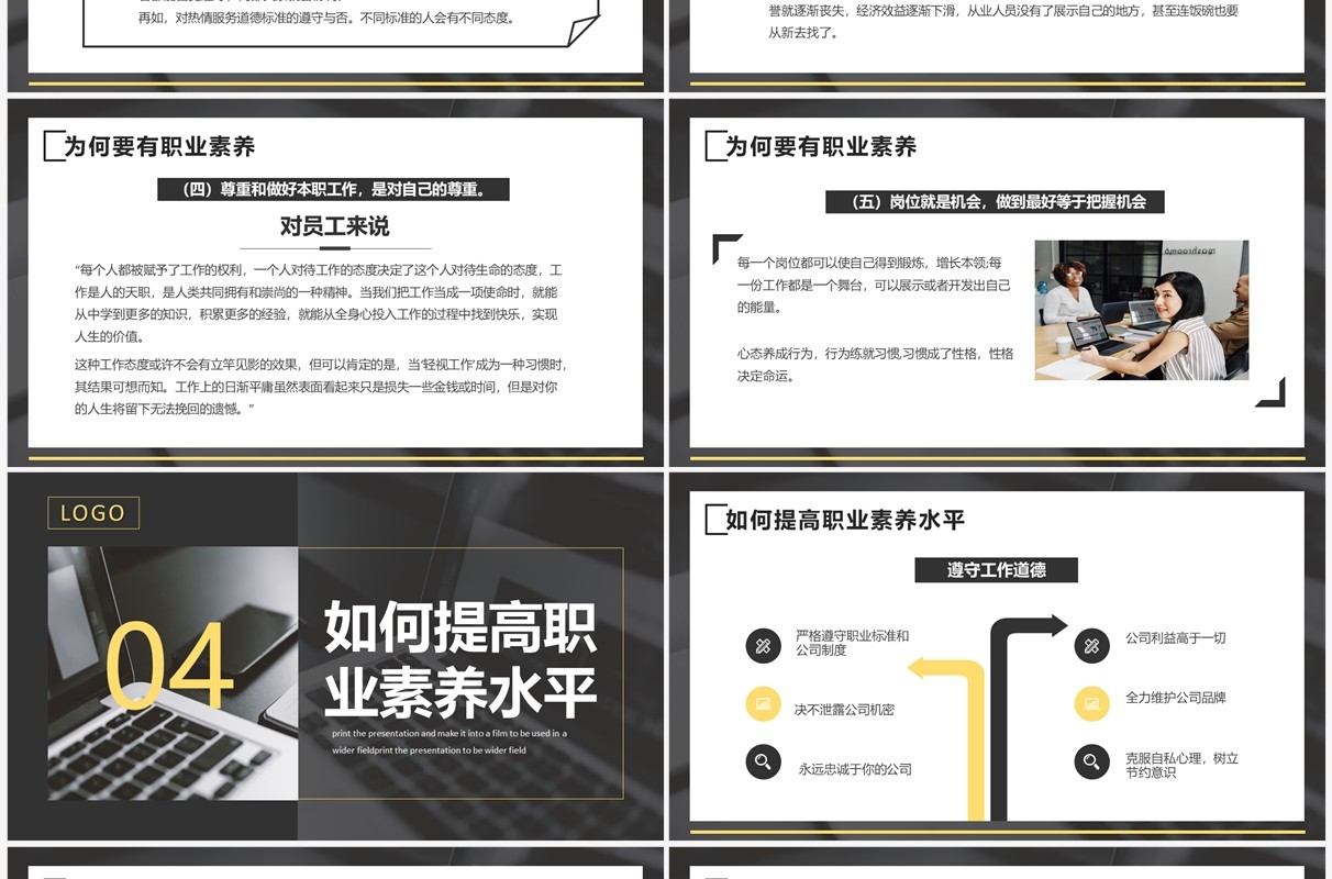 黄黑色商务风员工职业素养培训PPT模板