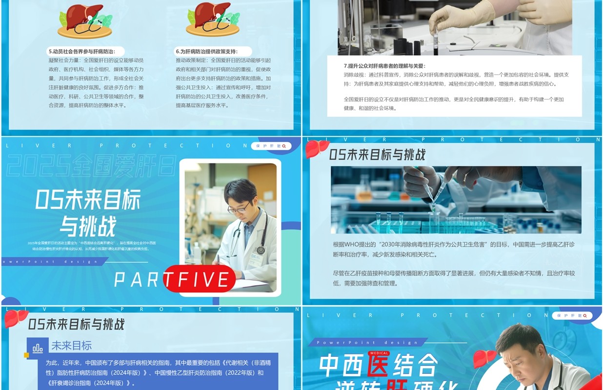蓝色简约风全国爱肝日宣传PPT模板