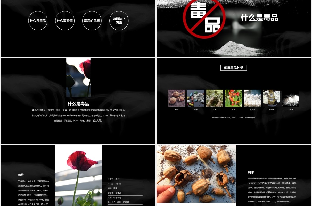 黑色禁毒教育主题课件PPT模板