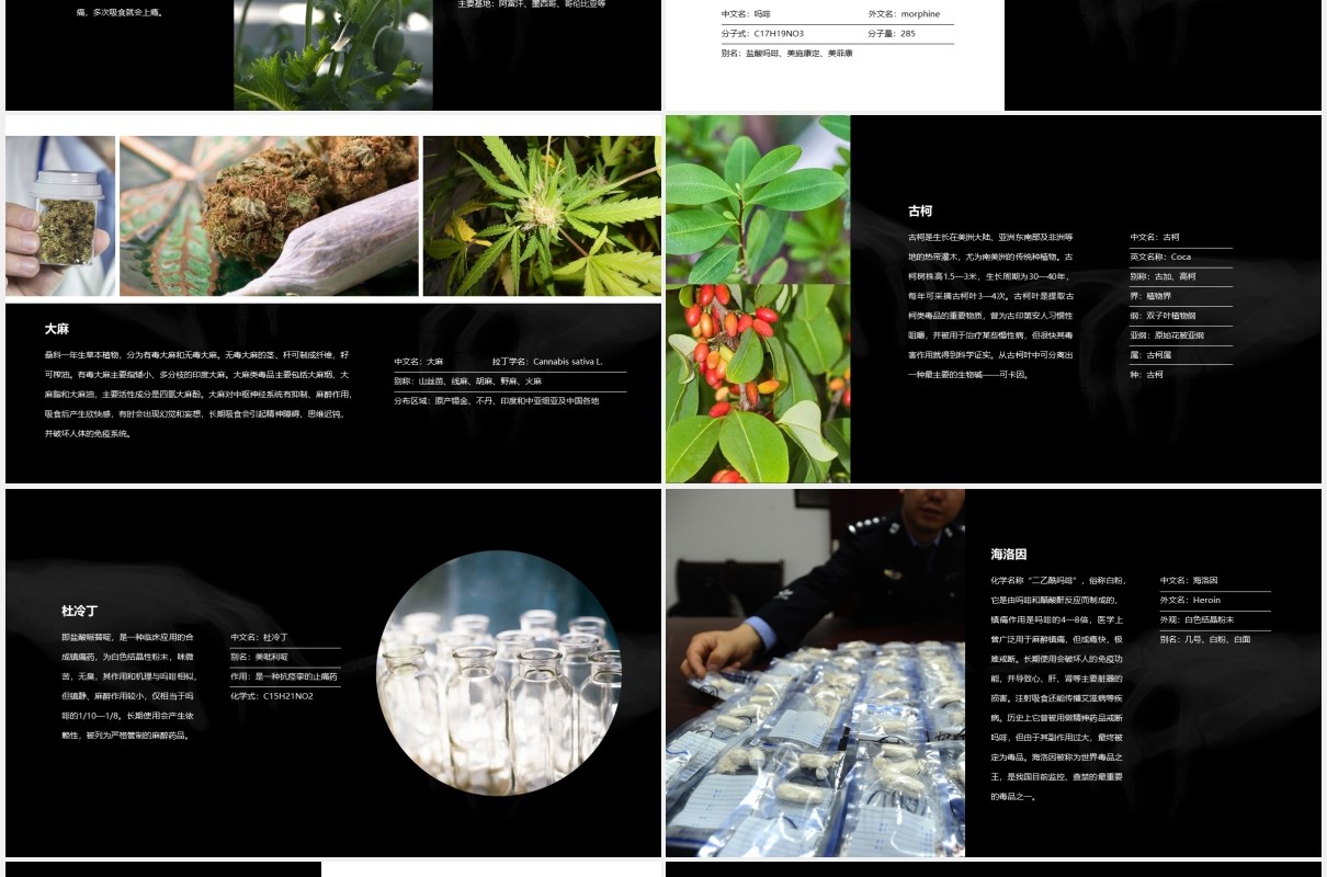 黑色禁毒教育主题课件PPT模板