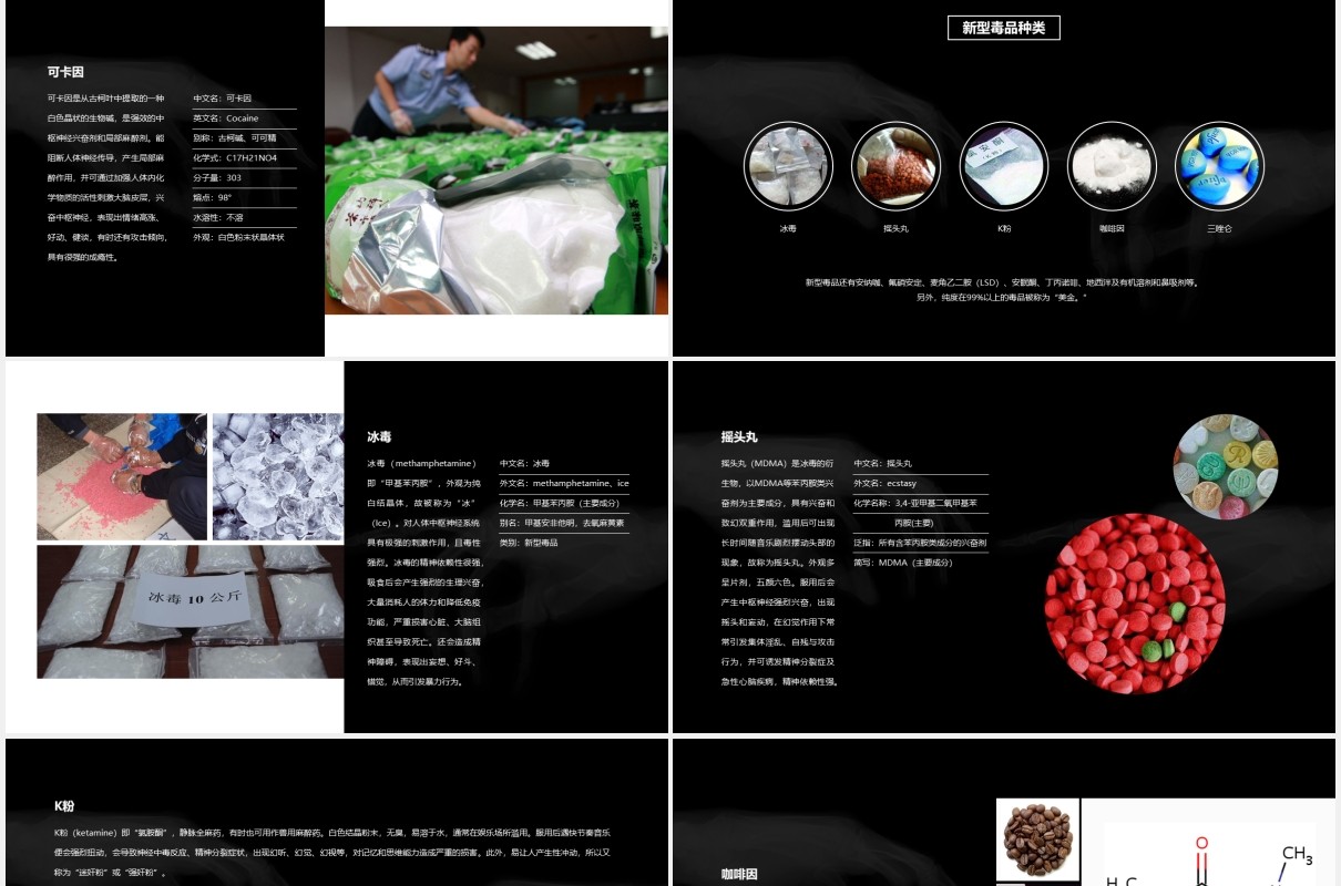 黑色禁毒教育主题课件PPT模板