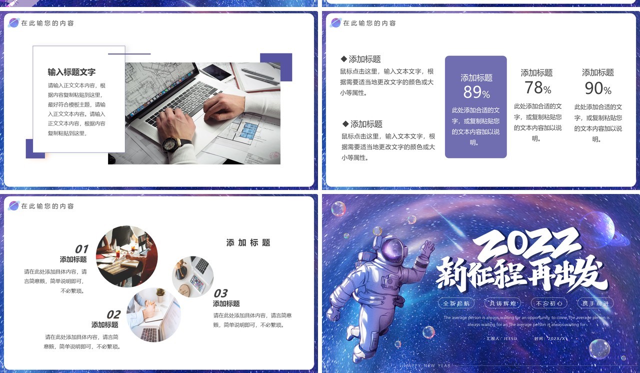 紫色创意宇宙2022新征程再出发PPT通用模板