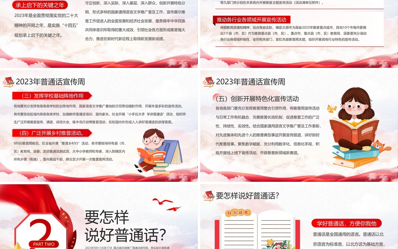 红色卡通风全国推广普通话宣传周PPT模板