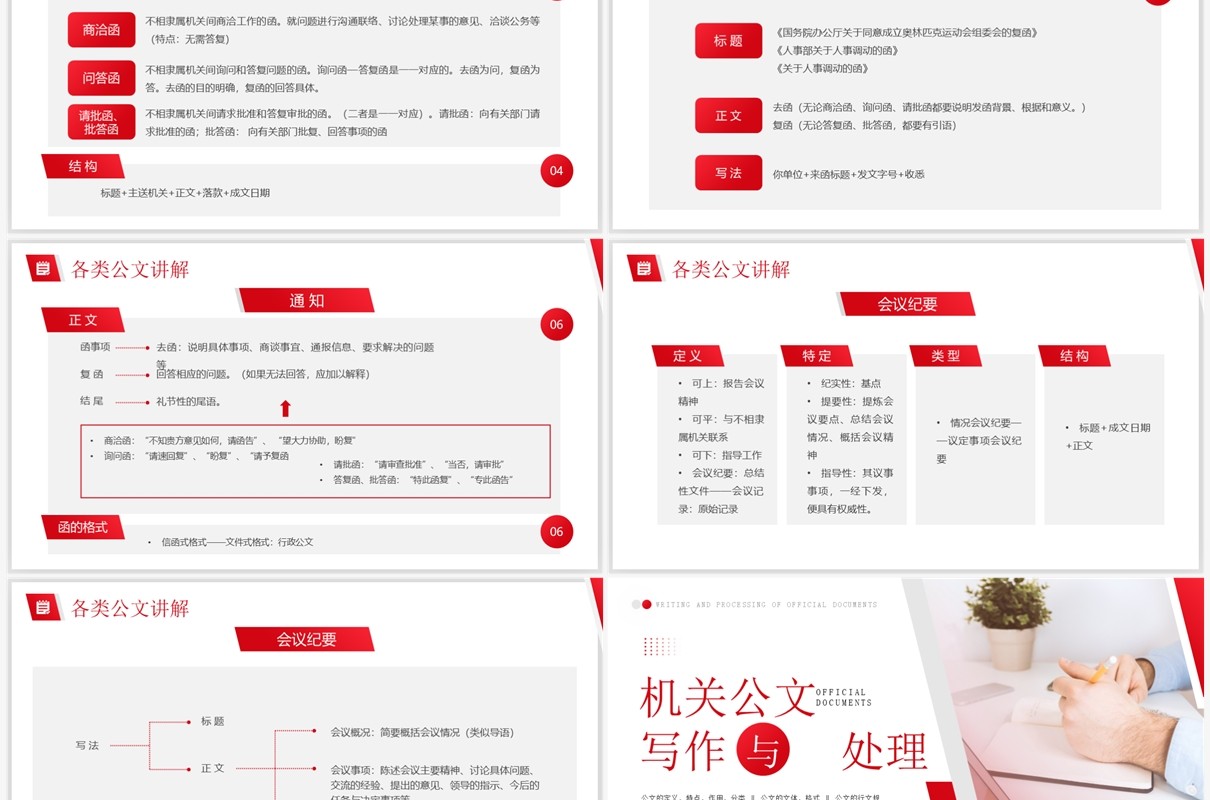 红色商务风机关公文写作与处理PPT模板