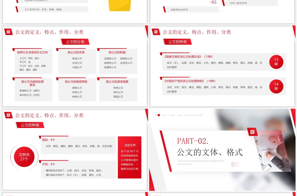 红色商务风机关公文写作与处理PPT模板